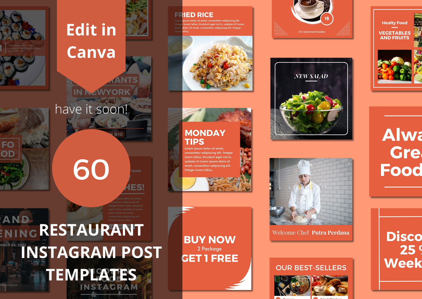 Restaurant Social Media Templates - 60 เทมเพลต Canva สำหรับร้านอาหาร