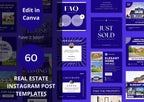 60 Dark Blue Real Estate Social Media Templates เทมเพลต Canva สำหรับอสังหาริมทรัพย์