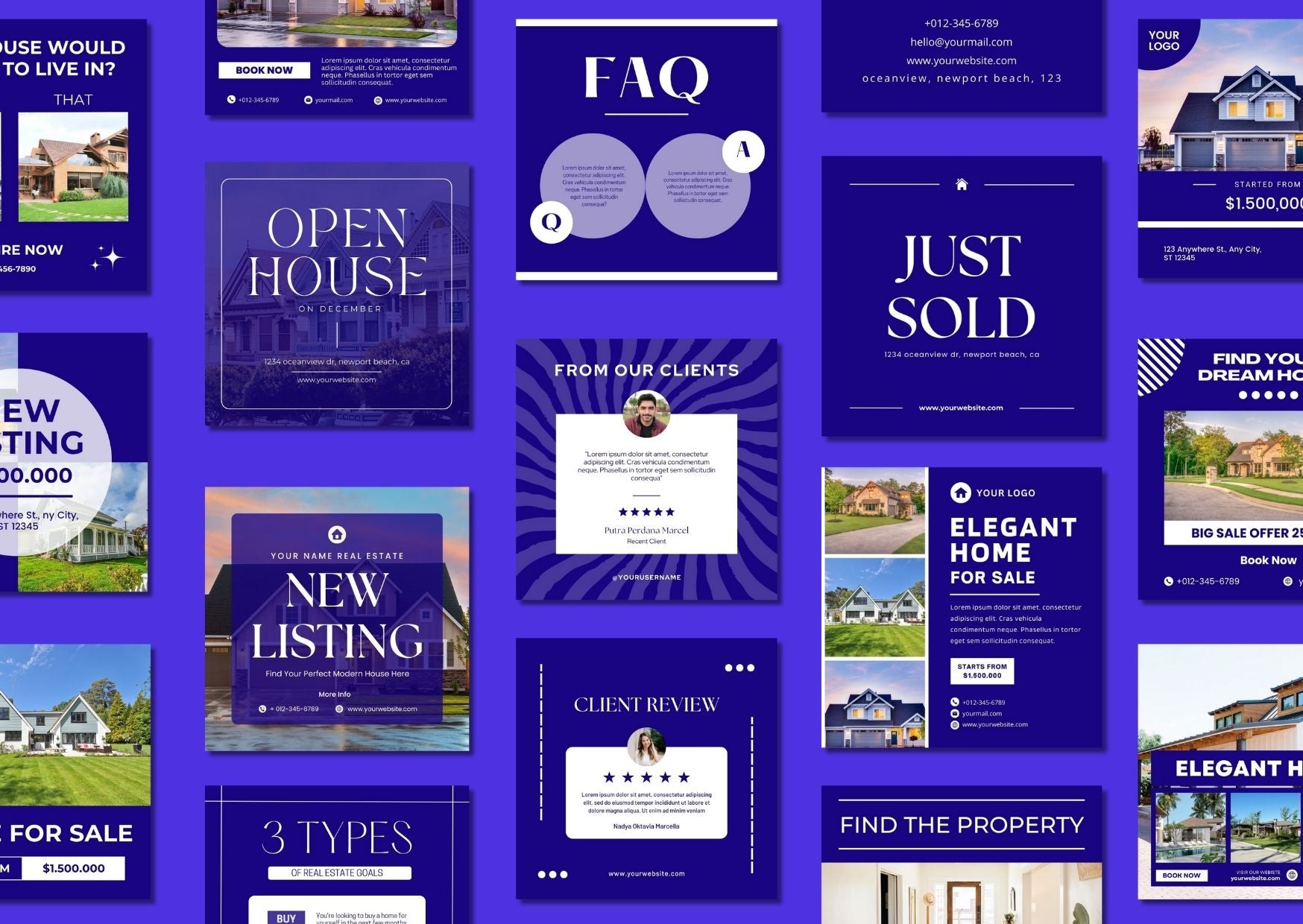 60 Dark Blue Real Estate Social Media Templates เทมเพลต Canva สำหรับอสังหาริมทรัพย์