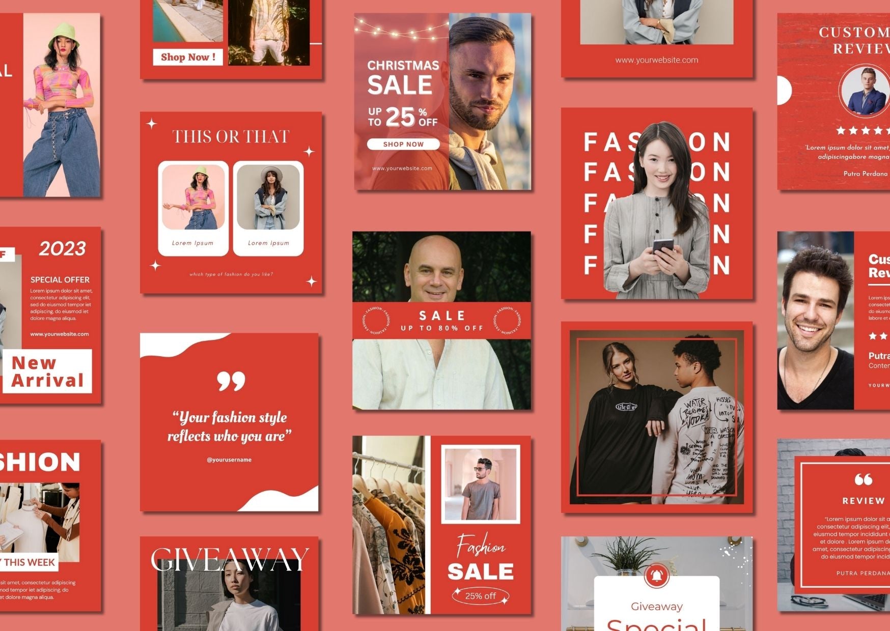 60 Soft Red Fashion Social Media Templates