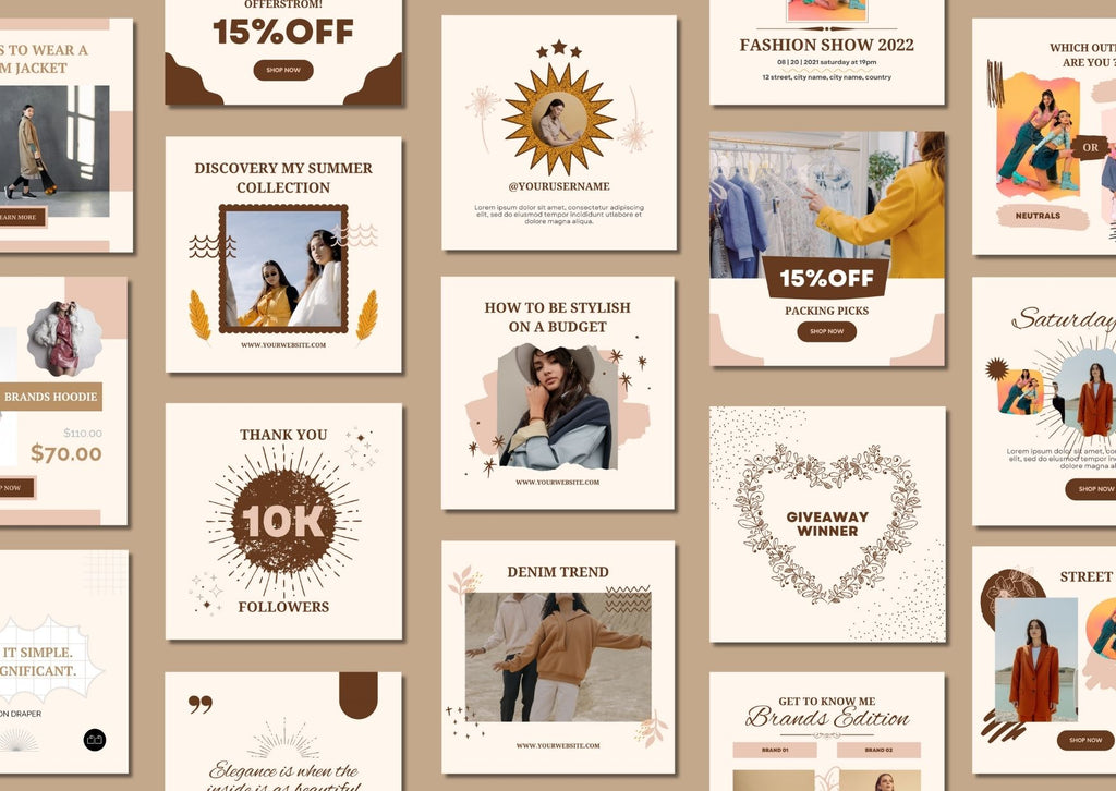เทมเพลต Canva แฟชั่นสุดเจ๋ง fashion-themed social media post templates with 'Edit in Canva'