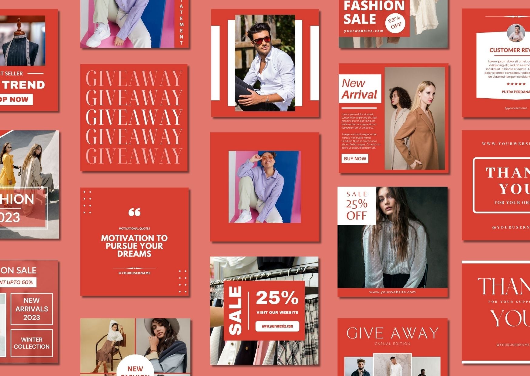 60 Soft Red Fashion Social Media Templates