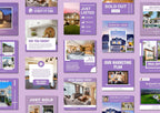 Real Estate Social Media Templates - เทมเพลต Canva สำหรับอสังหาริมทรัพย์ purple background.