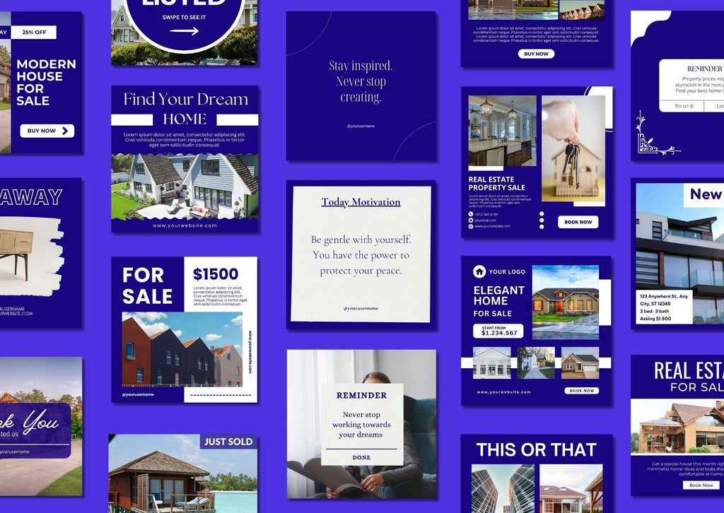60 Dark Blue Real Estate Social Media Templates เทมเพลต Canva สำหรับอสังหาริมทรัพย์
