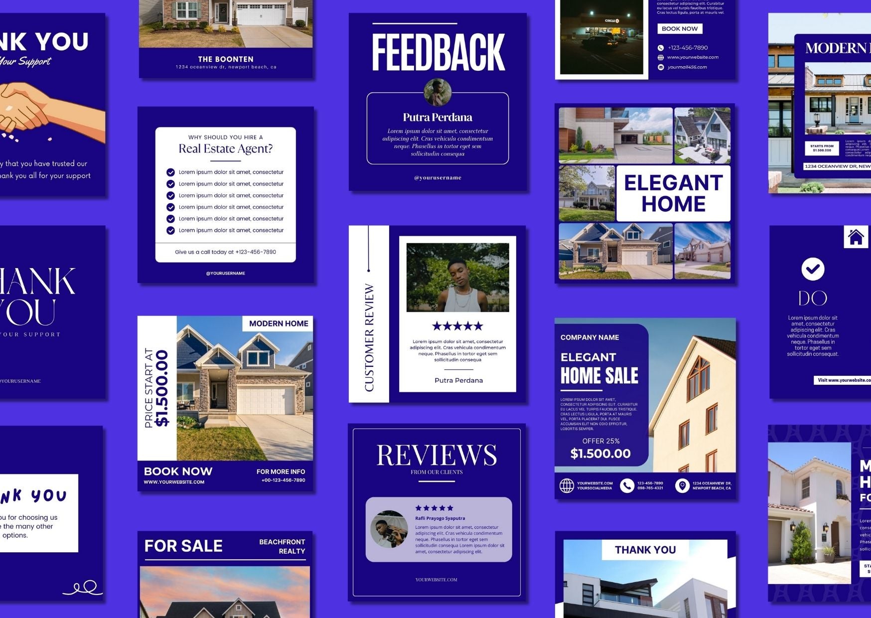 60 Dark Blue Real Estate Social Media Templates เทมเพลต Canva สำหรับอสังหาริมทรัพย์