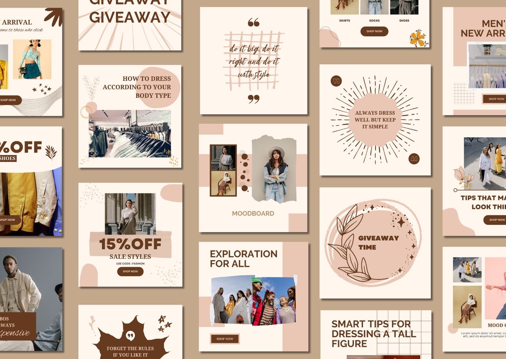 เทมเพลต Canva แฟชั่นสุดเจ๋ง fashion-themed social media post templates with 'Edit in Canva'
