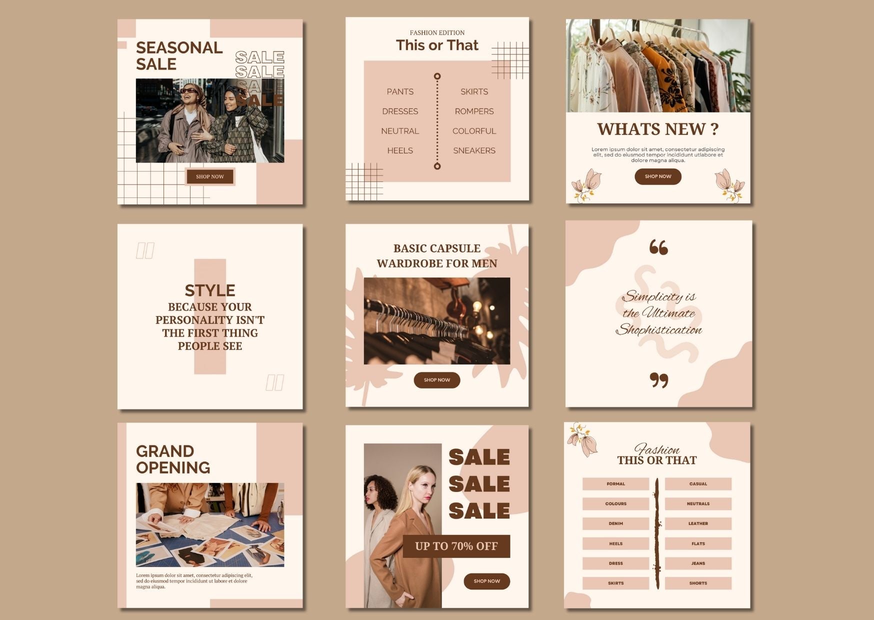 เทมเพลต Canva แฟชั่นสุดเจ๋ง fashion-themed social media post templates with 'Edit in Canva'