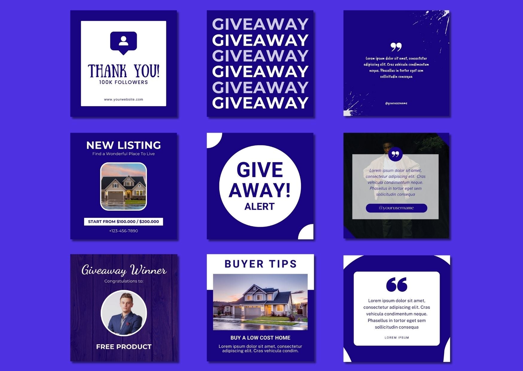 60 Dark Blue Real Estate Social Media Templates เทมเพลต Canva สำหรับอสังหาริมทรัพย์