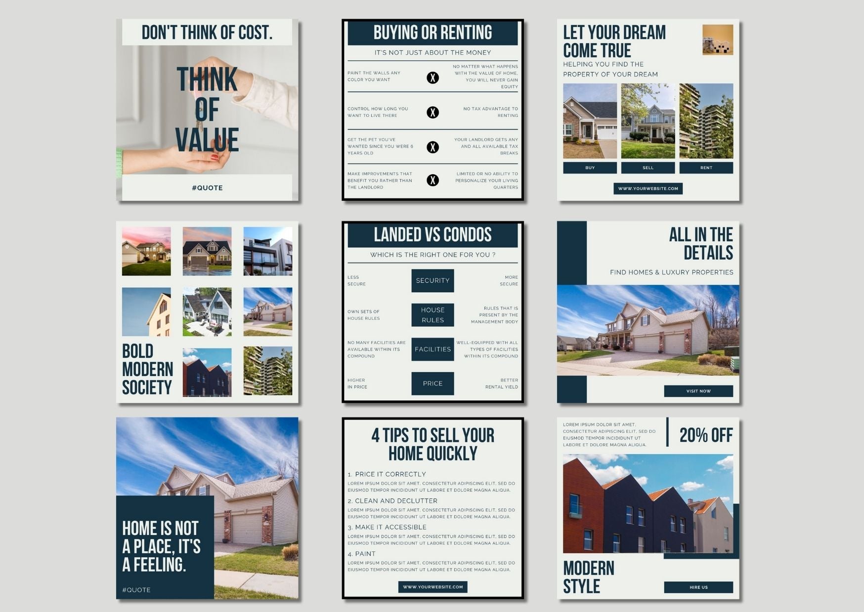 50 Gray Real Estate Social Media Templates - เทมเพลต Canva สำหรับอสังหาริมทรัพย์