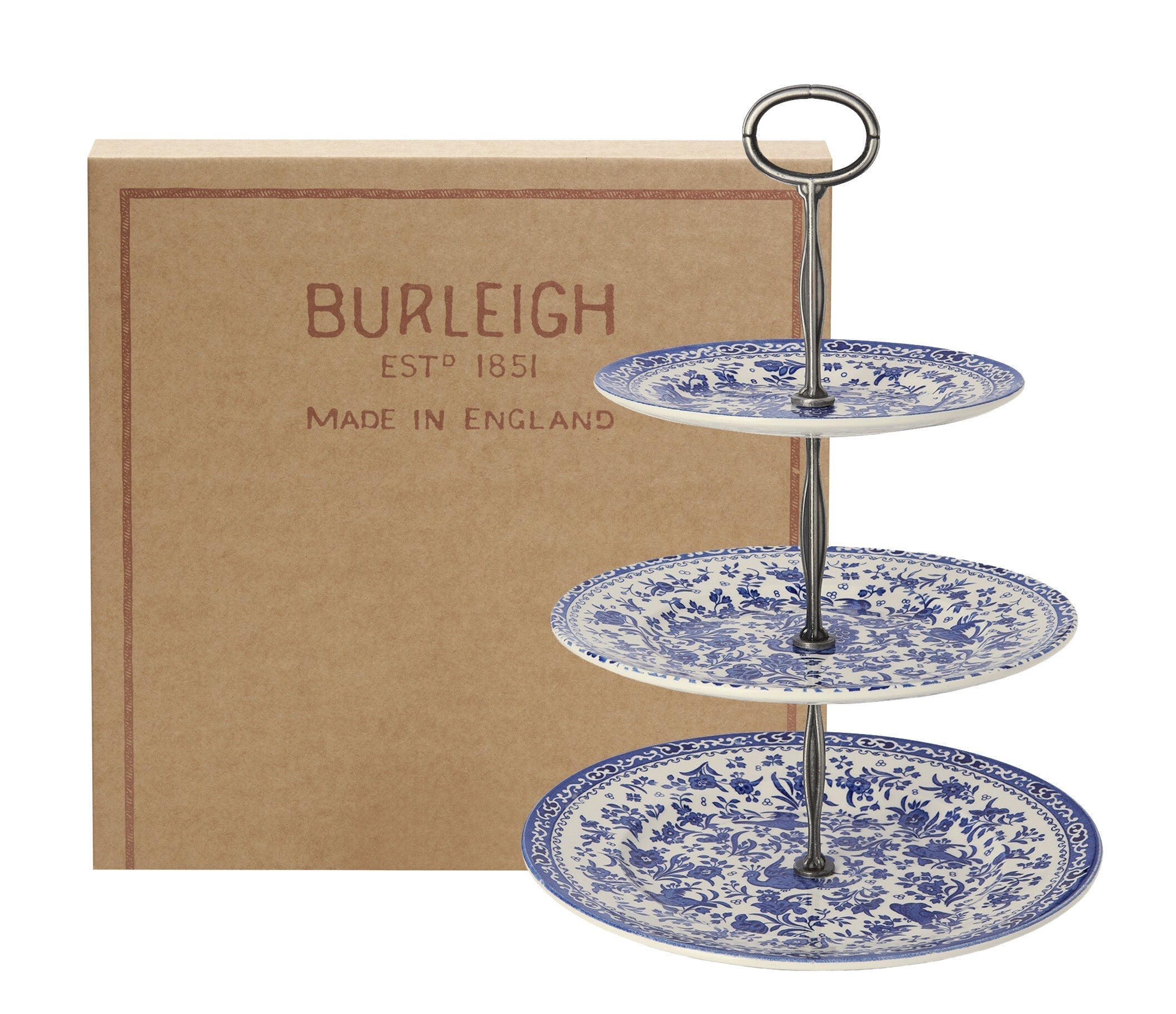 Burleigh Blue Regal Peacock 3 Tier Cake Stand Gift Boxed (17.5cm, 22cm, 25cm)