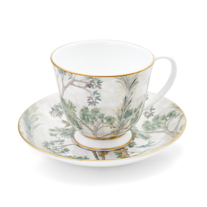 Kit kemp Gold 8oz Teacup &amp; Saucer Tall Trees